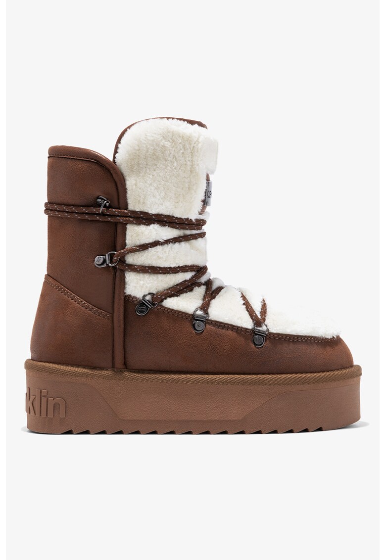 Боти с вата от еко пух и равна палтформа - Бял/Тъмнокафяв DFranklin