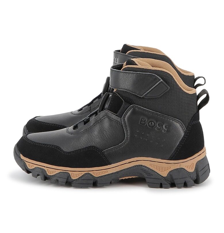 Боти с велур - Черен/Бежов BOSS Kidswear