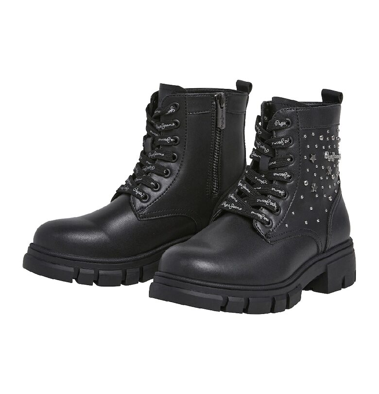 Боти с еко кожа - Черен/Сребрист Pepe Jeans London