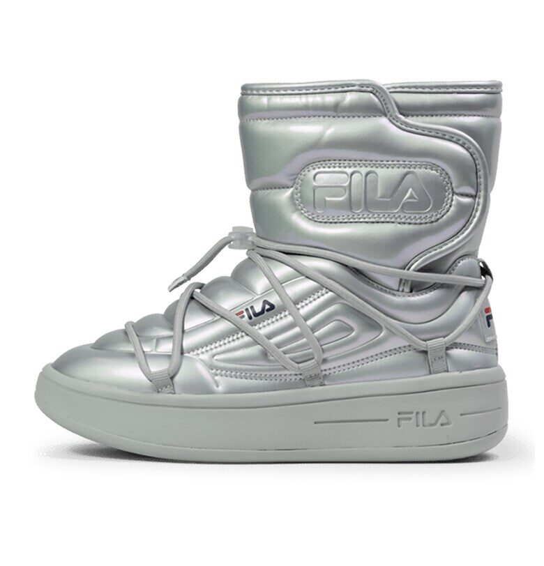 Боти с равна платформа и лого - Сребрист Fila
