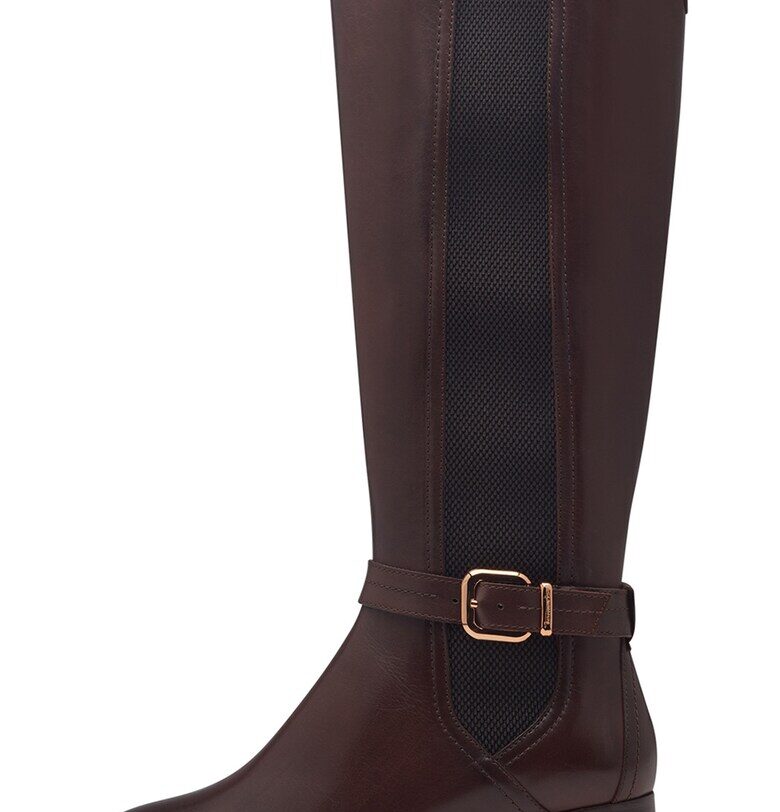 Ботуши до коляното от кожа и еко кожа - Коняк кафяв Tamaris Comfort