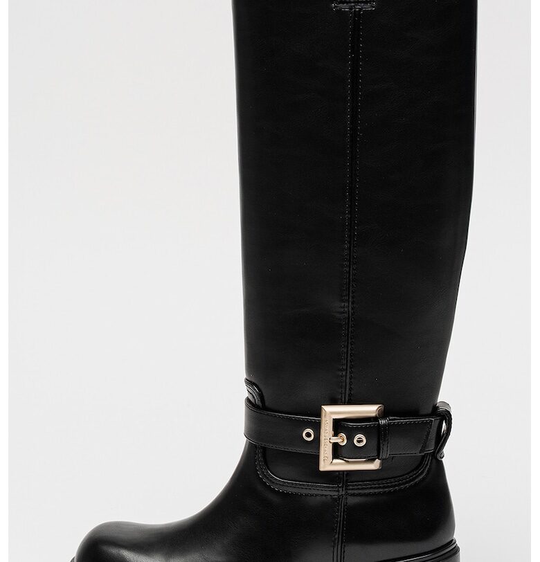 Ботуши до коляното с ток и декоративна каишка с тока - Черен ARMANI EXCHANGE