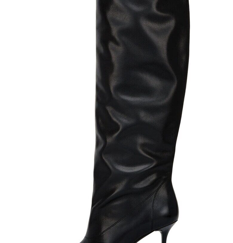 Ботуши над коляното от еко кожа с висок ток - Черен Potamy