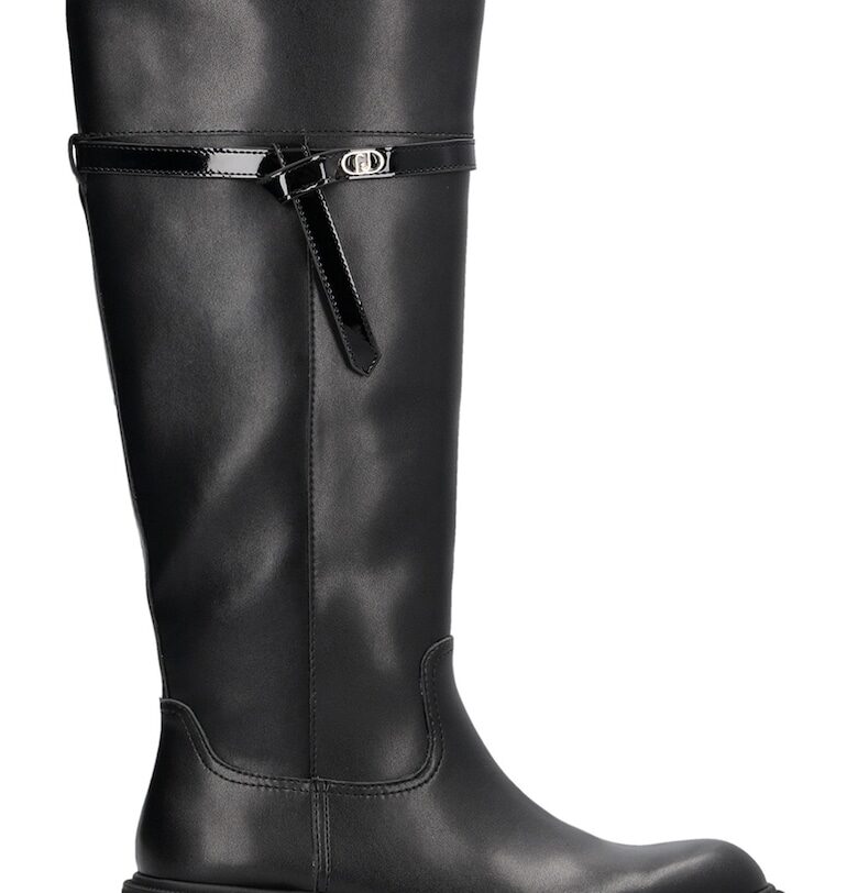 Ботуши от кожа и еко кожа с метален монограм - Черен Liu Jo