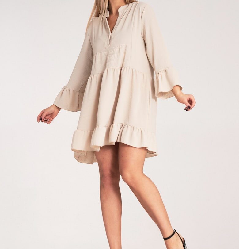 Бохо рокля  волани - бежово - полиестер - SM Figl