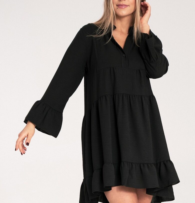 Бохо рокля  черна - с волани - свободна кройка - полиестер - SM Figl