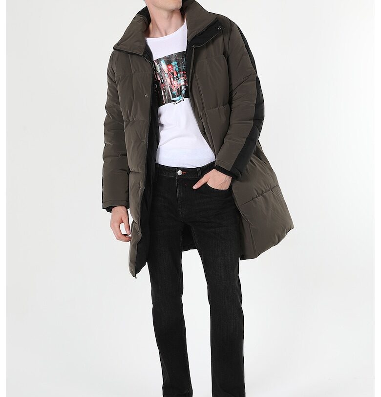 Ватирано зимно яке с висока яка - Черен/Каки COLINS