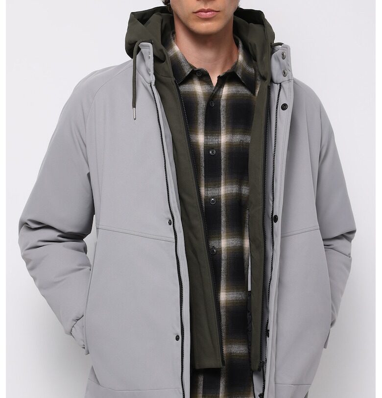 Ватирано зимно яке с дизайн 2 в 1 - Светло сив/Тъмно каки COLINS