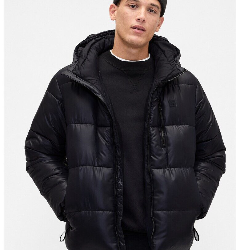 Ватирано зимно яке с качулка - Черен GAP