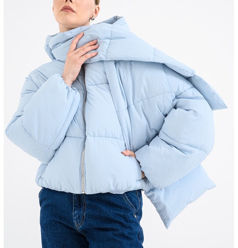 Ватирано зимно яке с отделящи се ръкави и шал - Ледено синьо BOSS