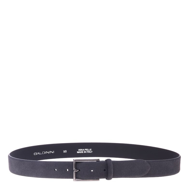 Велурен колан с метална тока - Tъмносив Baldinini