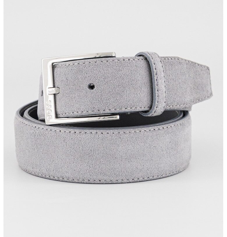 Велурен колан с метална тока - Прашно синьо BOSS