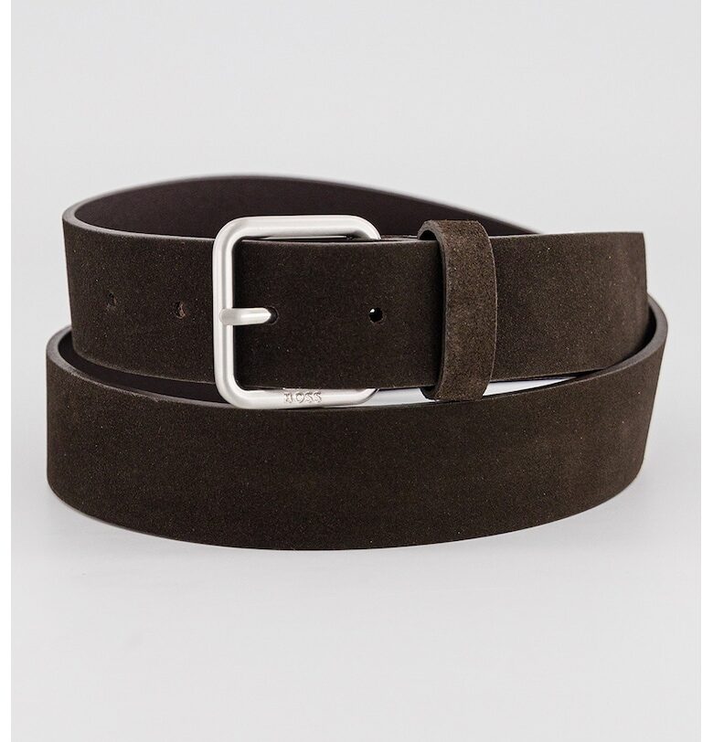 Велурен колан с метална тока - Тъмнокафяв BOSS