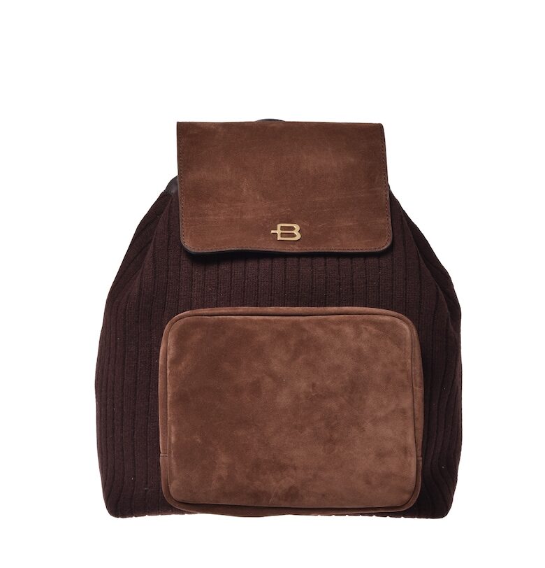 Велурена раница с текстил - Кафяв Baldinini