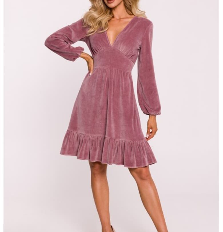 Велурена рокля с бюстие  Бледо розово MOE