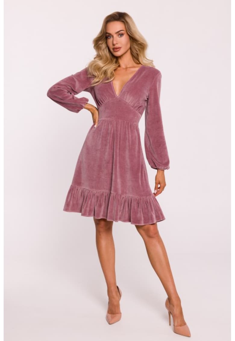 Велурена рокля с бюстие Бледо розово MOE