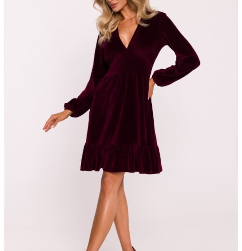 Велурена рокля с бюстие  Бордо MOE