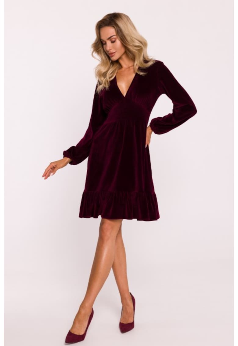 Велурена рокля с бюстие Бордо MOE