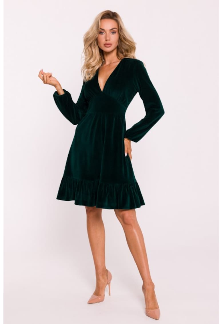 Велурена рокля с бюстие Зелен MOE