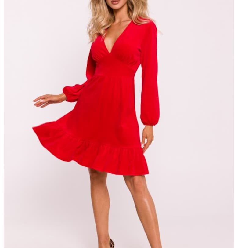 Велурена рокля с бюстие  Червен MOE