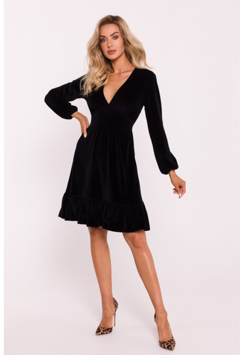 Велурена рокля с бюстие Черен MOE