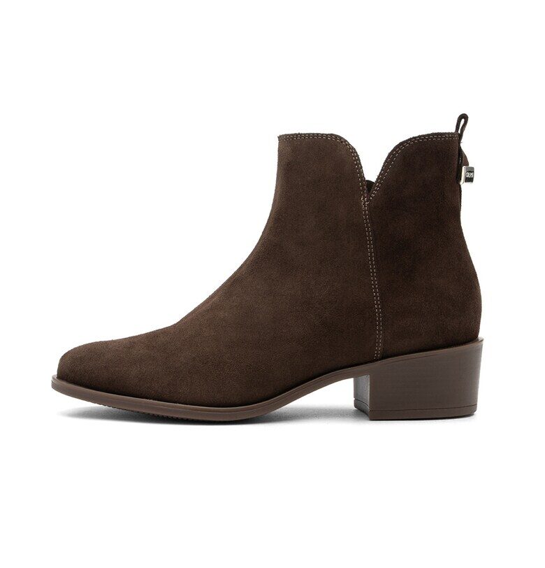 Велурени боти Bianka с масивен ток - Тъмнокафяв RYLKO