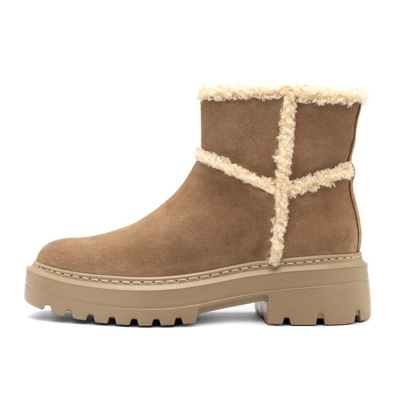 Велурени боти Natalie с еко пух - Карамел RYLKO