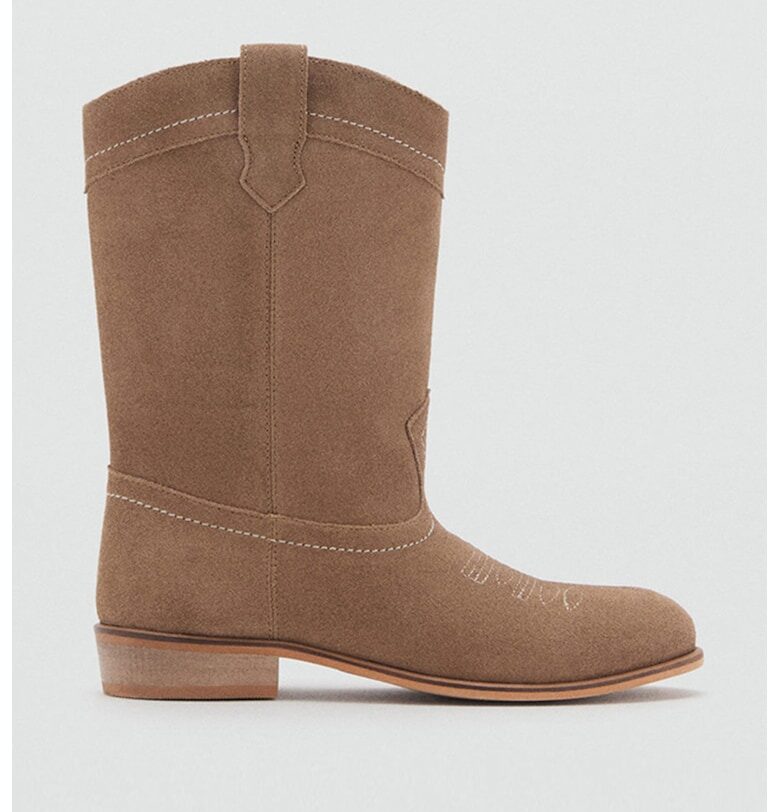 Велурени боти с бродерии - Светлокафяв Mango