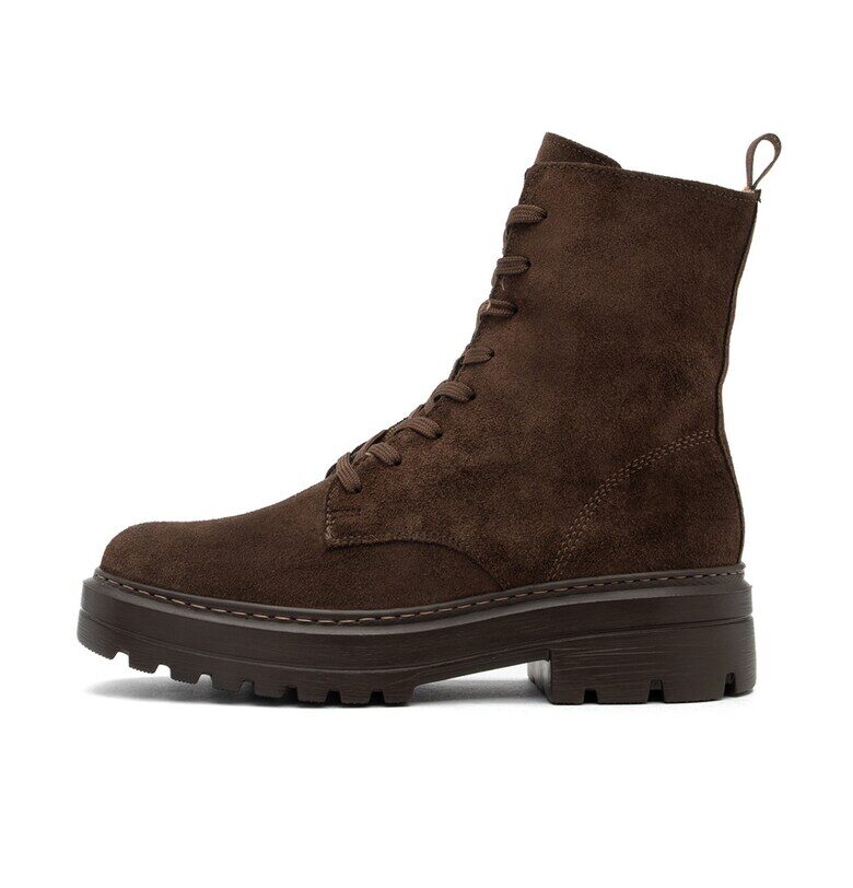 Велурени боти с връзки - Кафяв RYLKO