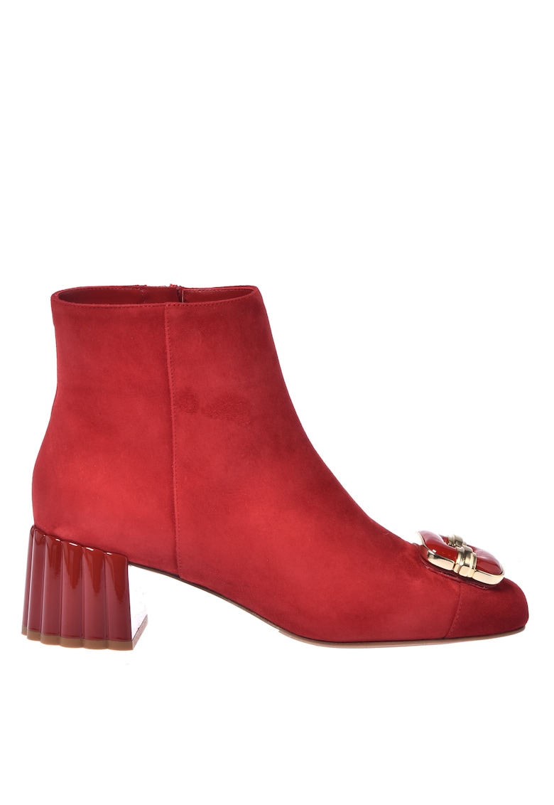 Велурени боти с масивен ток - Червен Baldinini