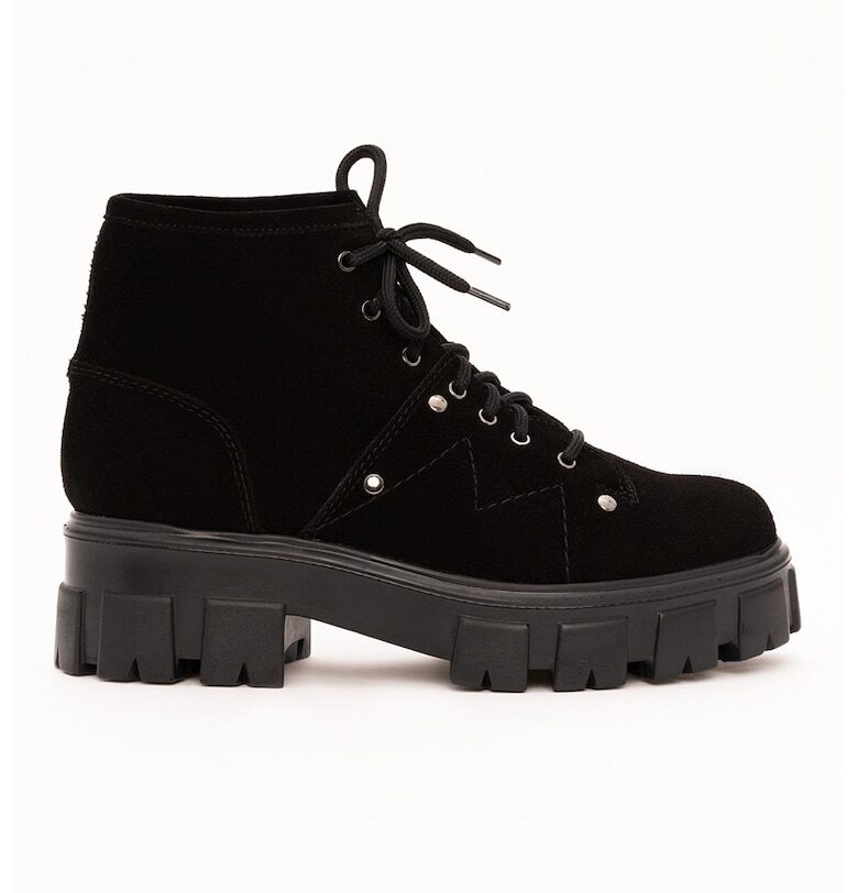 Велурени боти с масивна подметка - Черен VAGAM