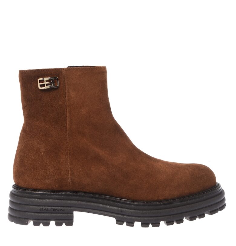 Велурени боти с метален монограм - Кафяв Baldinini