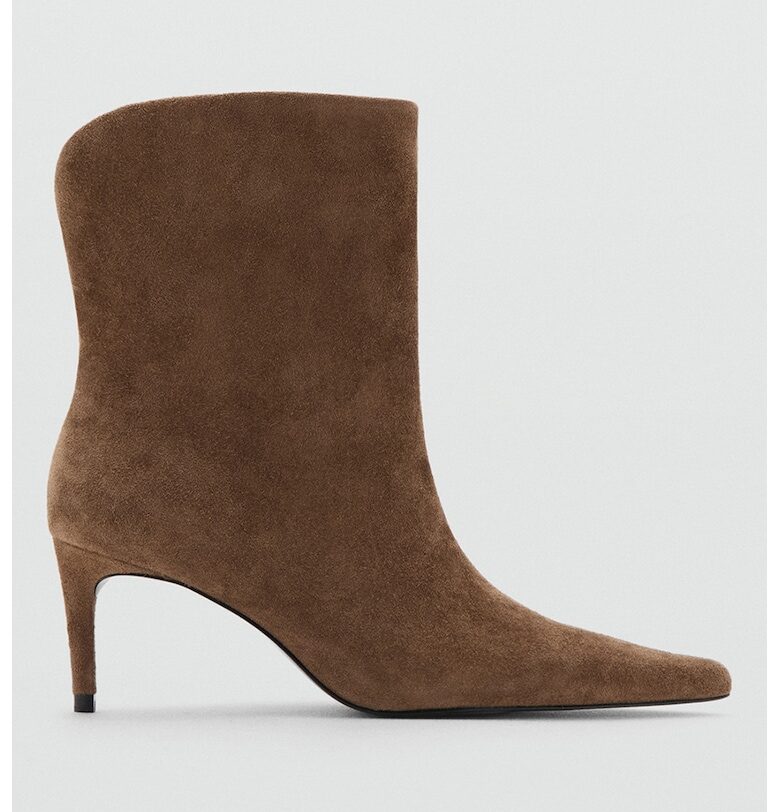 Велурени боти с остър връх - Кафяв Mango