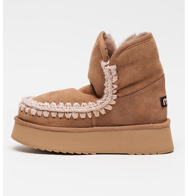 Велурени боти с равна платформа - Прашно розово Mou