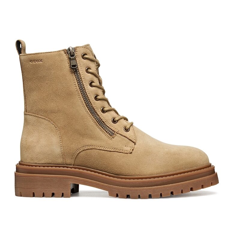 Велурени боти с цип - Бежов Geox