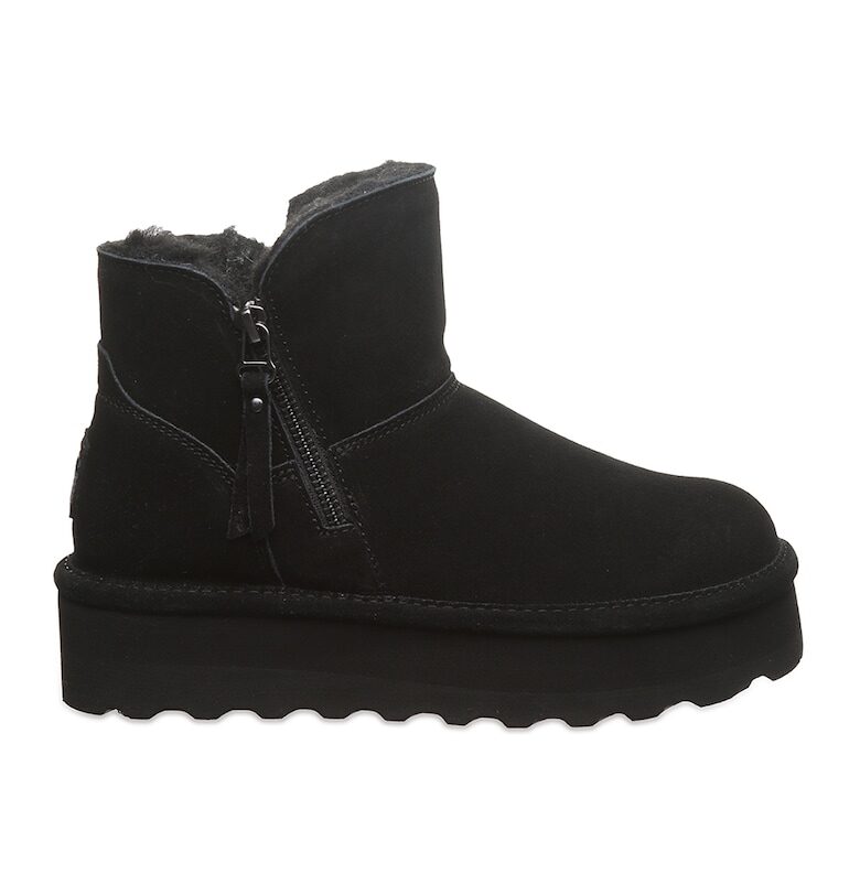 Велурени боти с цип и равна платформа - Черен BEARPAW