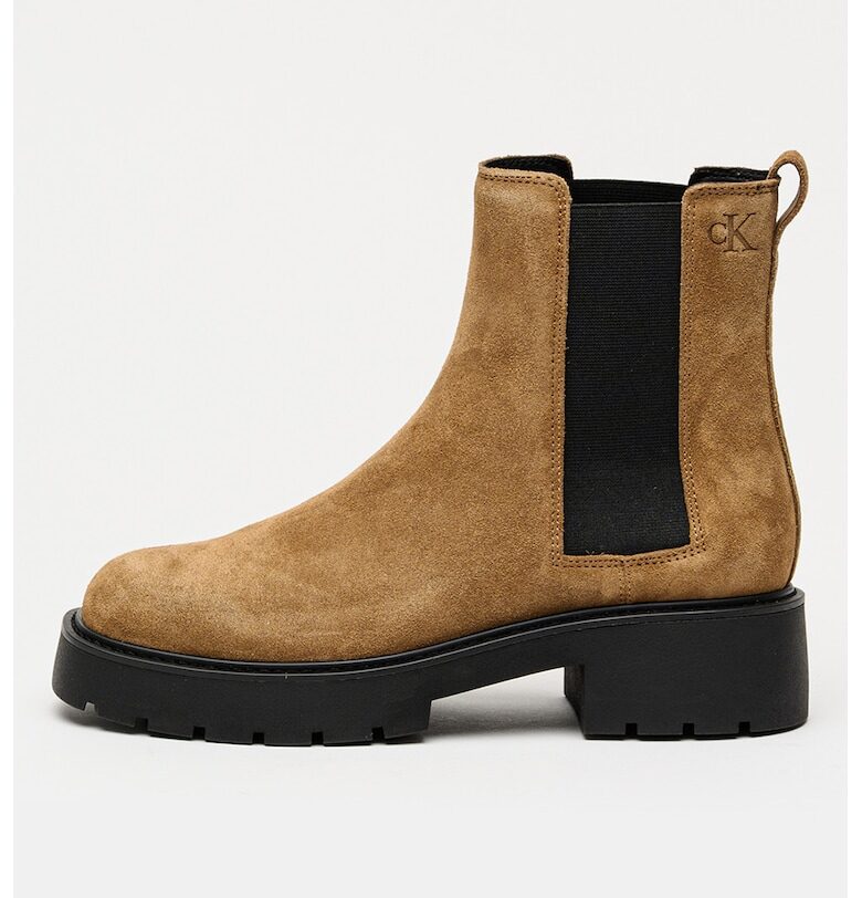 Велурени боти челси - Черен/Светлокафяв CALVIN KLEIN JEANS