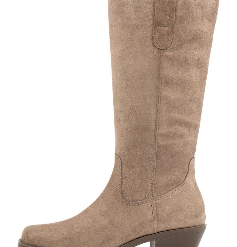 Велурени ботуши до коляното - Бежов RYLKO