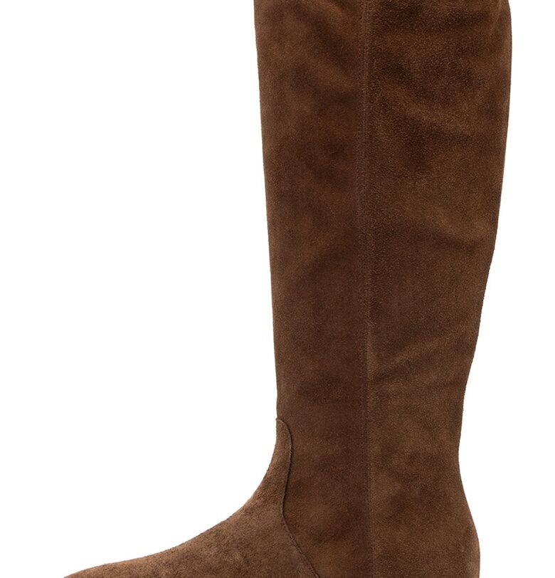 Велурени ботуши до коляното с масивен ток - Кафяв RYLKO