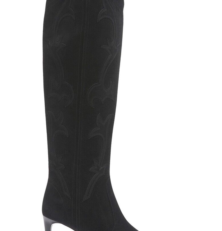 Велурени ботуши до коляното с остър връх - Черен Potamy