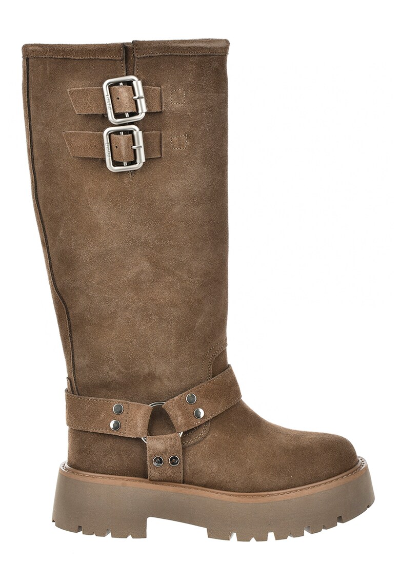 Велурени ботуши с масивен ток - Сиво-кафяв Big Star