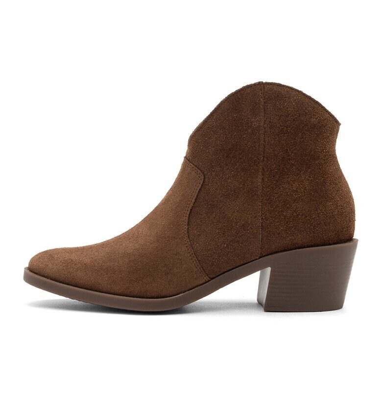 Велурени ботуши с ток - Кафяв RYLKO