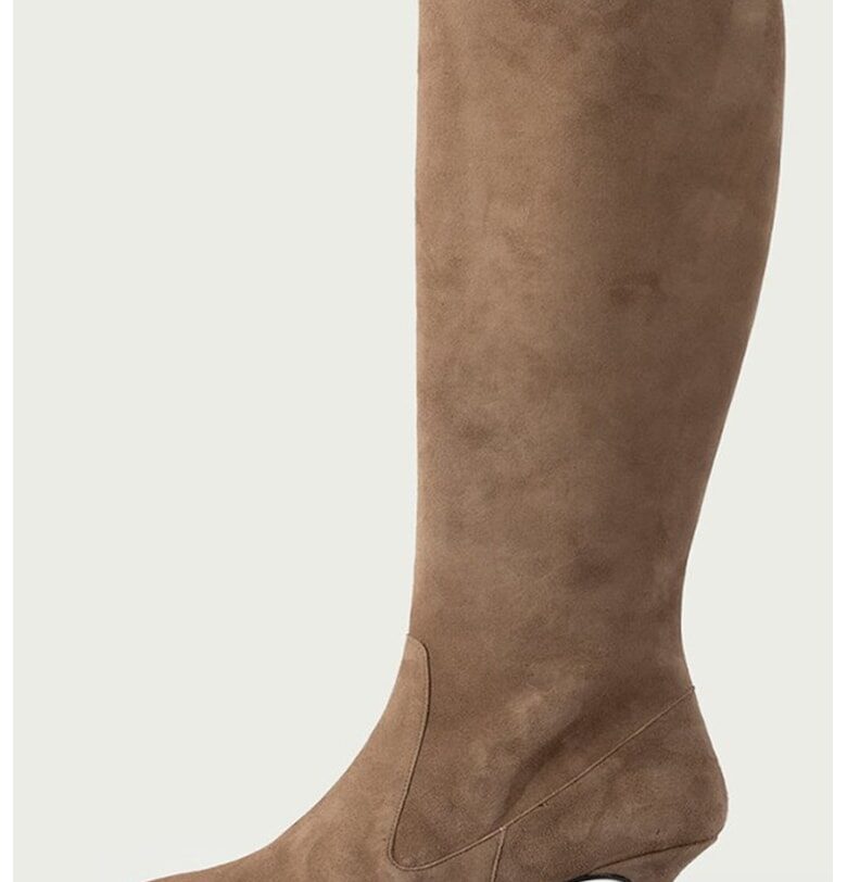 Велурени ботуши със заострен връх - Сиво-кафяв ALURA