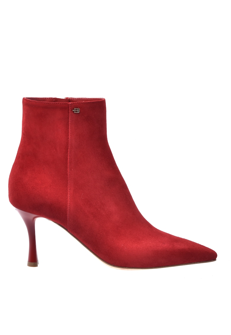 Велурени заострени боти с класически ток - Червен Baldinini