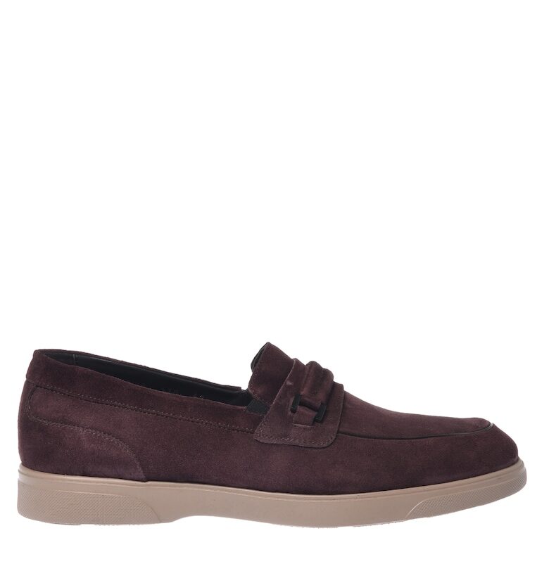 Велурени мокасини с контрастна подметка - Бордо Baldinini