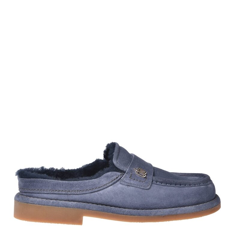 Велурени обукви Mules с вата от агнешки пух - Син Baldinini