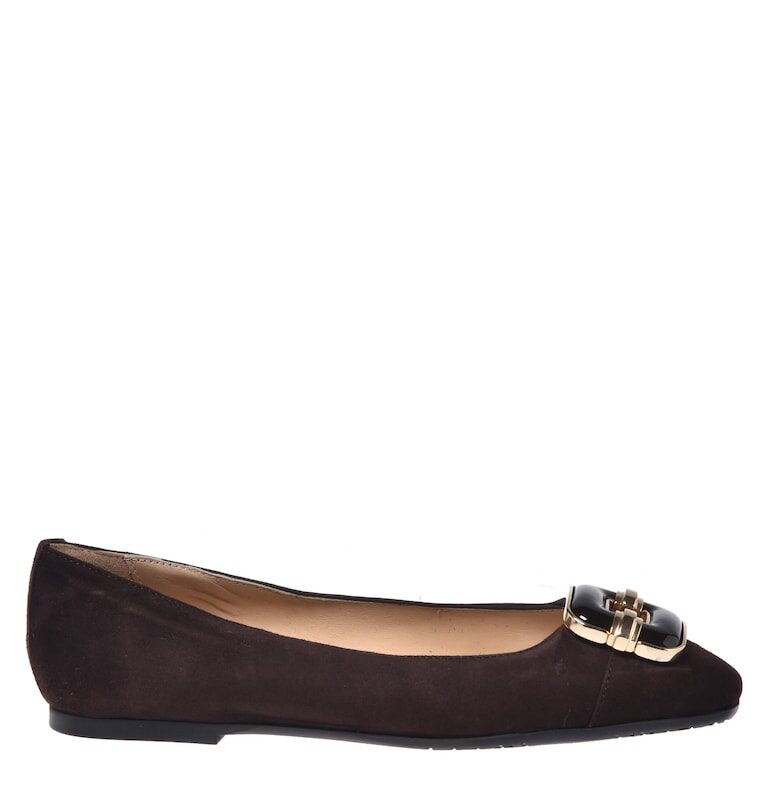 Велурени пантофки с метален детайл - Тъмнокафяв Baldinini