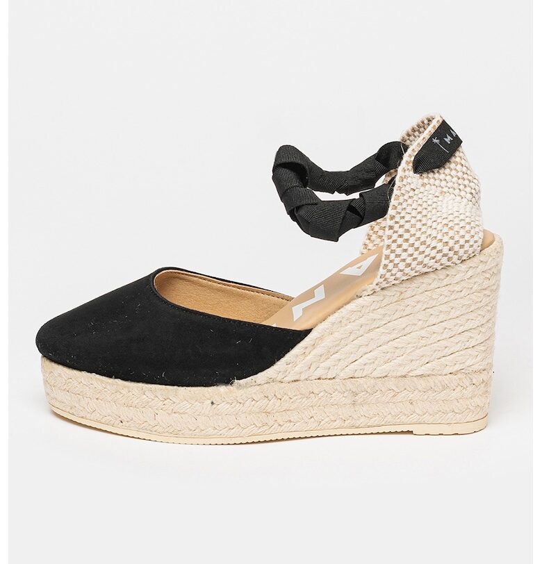 Велурени скосени сандали тип еспадрили - Черен Manebi