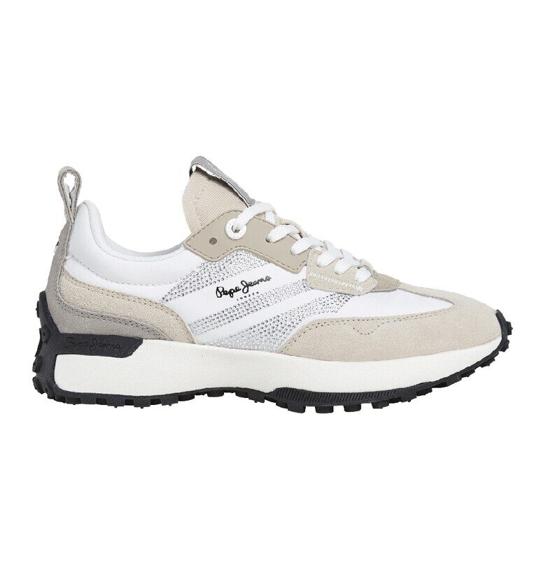 Велурени спортни обувки с декоративни камъни - Бял/Светло кафяво/Сребрист Pepe Jeans London