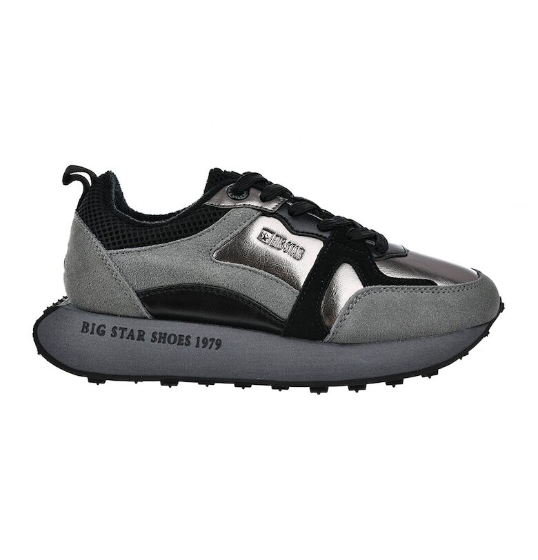Велурени спортни обувки с еко кожа - Черен/Tъмносив Big Star